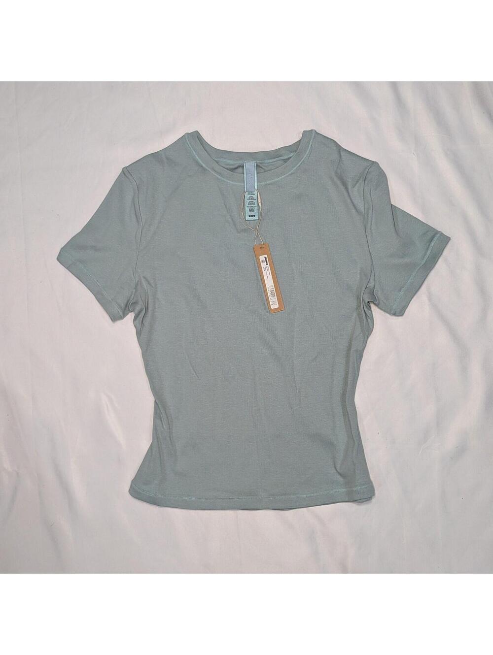 SKIMS Cotton Jersey T-Shirt Mineral Blue Women's M NWT Stretch Crew Neck Kim K - Picture 3 of 5